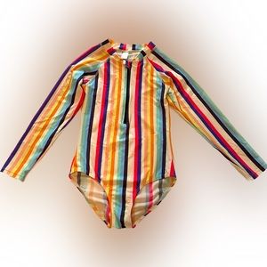 Girls Long Sleeve Half Zip One Piece UPF 50 Swimsuit- Size 9-10